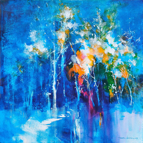 Winter Blues White Modern Wood Framed Art Print with Double Matting by Leung, Thomas