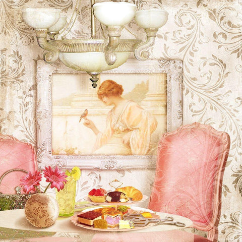 Hotel Regina Paris Tea Room Black Ornate Wood Framed Art Print with Double Matting by Lavoie, Tina