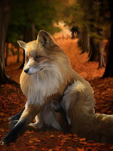 Fall Fox Black Ornate Wood Framed Art Print with Double Matting by Lavoie, Tina