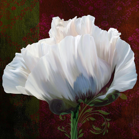 Coquelicot En Rouge White Modern Wood Framed Art Print with Double Matting by Lavoie, Tina