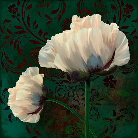 Poppies In Verdigris And Rust White Modern Wood Framed Art Print by Lavoie, Tina