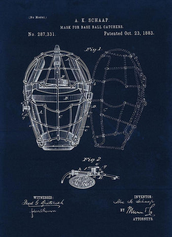 1883 Mask For Baseball Catcher Black Ornate Wood Framed Art Print with Double Matting by Lavoie, Tina