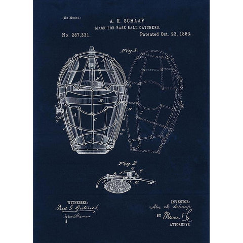 1883 Mask For Baseball Catcher White Modern Wood Framed Art Print by Lavoie, Tina