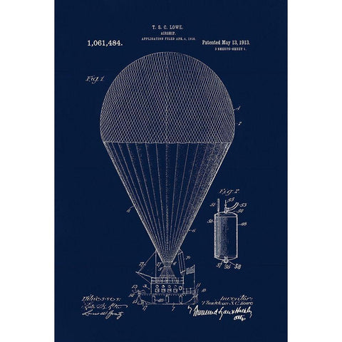 1913 Airship Gold Ornate Wood Framed Art Print with Double Matting by Lavoie, Tina