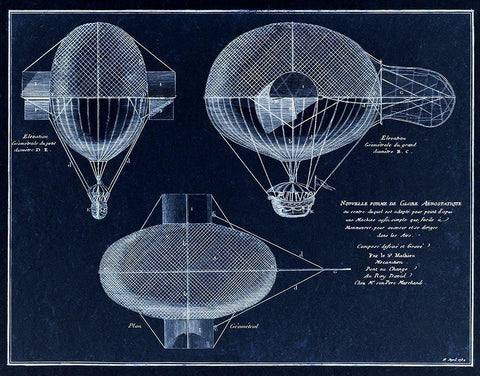 French Airship Balloon 1784 White Modern Wood Framed Art Print with Double Matting by Lavoie, Tina