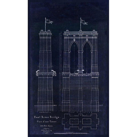 Brooklyn Bridge 1867 Gold Ornate Wood Framed Art Print with Double Matting by Lavoie, Tina