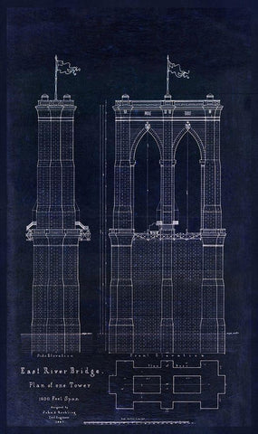 Brooklyn Bridge 1867 Black Ornate Wood Framed Art Print with Double Matting by Lavoie, Tina