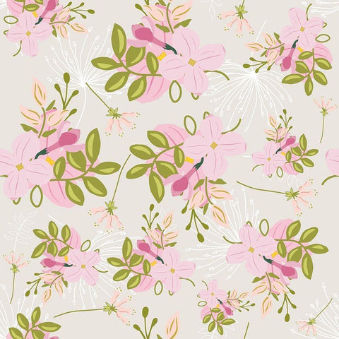 Pink Floral Pattern Gold Ornate Wood Framed Art Print with Double Matting by Lavoie, Tina