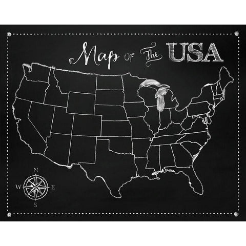 Chalkboard US Map White Modern Wood Framed Art Print by Lavoie, Tina