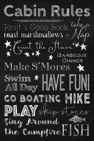 Chalkboard Cabin Rules White Modern Wood Framed Art Print with Double Matting by Lavoie, Tina