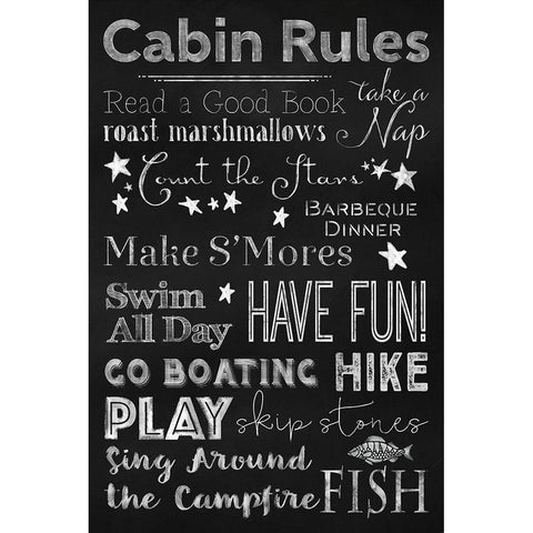 Chalkboard Cabin Rules Black Modern Wood Framed Art Print with Double Matting by Lavoie, Tina