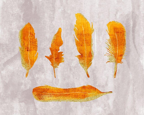 Gold Ombre Feathers II White Modern Wood Framed Art Print with Double Matting by Lavoie, Tina