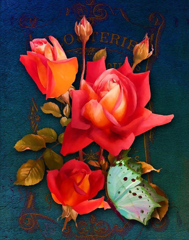 Vintage Roses White Modern Wood Framed Art Print with Double Matting by Lavoie, Tina