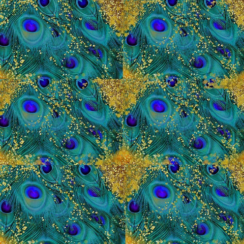 Gold Speckled Peacock Pattern White Modern Wood Framed Art Print with Double Matting by Lavoie, Tina