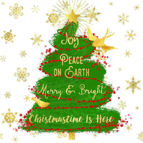 Joy Christmas Tree Black Ornate Wood Framed Art Print with Double Matting by Lavoie, Tina