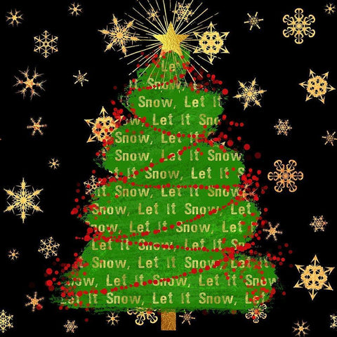 Let It Snow Christmas Tree Black Black Modern Wood Framed Art Print with Double Matting by Lavoie, Tina