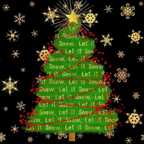 Let It Snow Christmas Tree Black White Modern Wood Framed Art Print with Double Matting by Lavoie, Tina