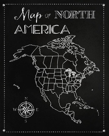 Chalk Map Of North America Black Ornate Wood Framed Art Print with Double Matting by Lavoie, Tina