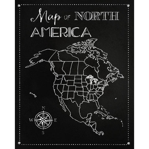 Chalk Map Of North America Black Modern Wood Framed Art Print with Double Matting by Lavoie, Tina