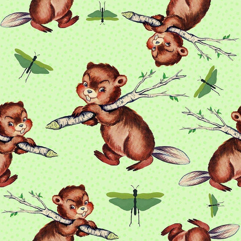 Cute Baby Beaver Pattern Black Modern Wood Framed Art Print by Lavoie, Tina