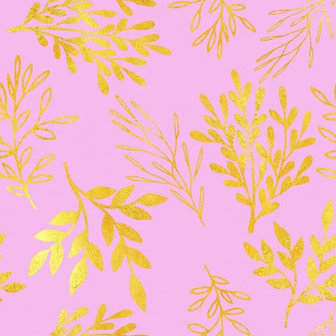 Golden Leaves on Pink Pattern White Modern Wood Framed Art Print by Lavoie, Tina