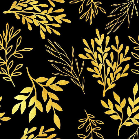 Golden Leaves Pattern Black Modern Wood Framed Art Print by Lavoie, Tina