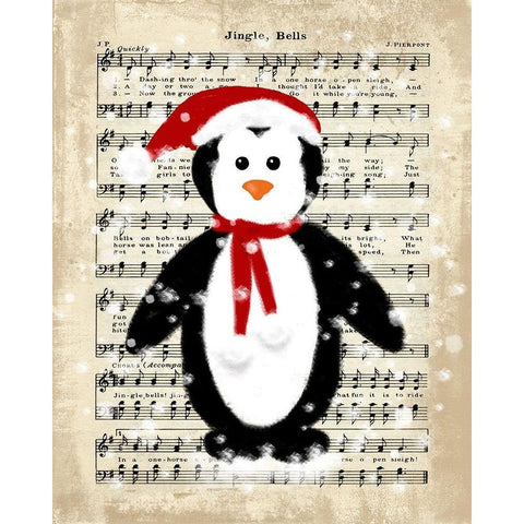 Christmas Penguin Black Modern Wood Framed Art Print with Double Matting by Lavoie, Tina