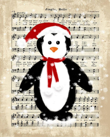 Christmas Penguin White Modern Wood Framed Art Print with Double Matting by Lavoie, Tina