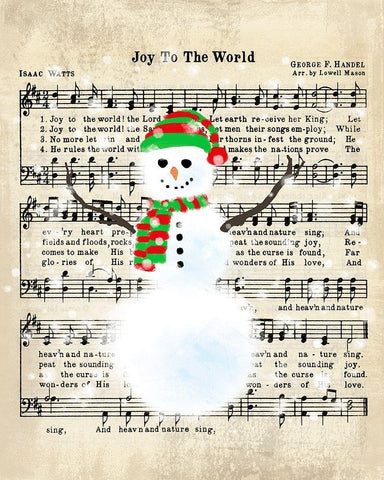 Snowman Conducts Joy To The World White Modern Wood Framed Art Print with Double Matting by Lavoie, Tina