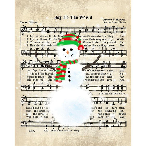 Snowman Conducts Joy To The World White Modern Wood Framed Art Print by Lavoie, Tina