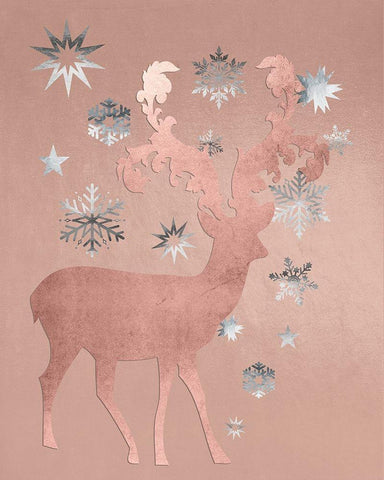 Park Avenue Rosegold Deer in the Silver Snow Black Ornate Wood Framed Art Print with Double Matting by Lavoie, Tina