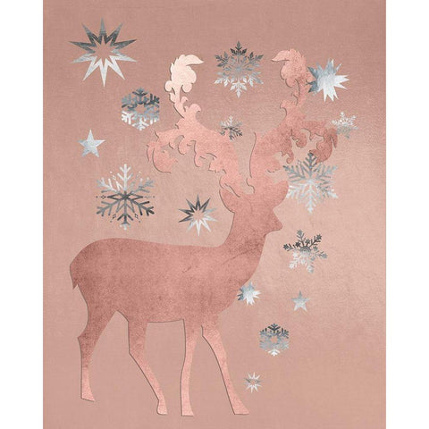 Park Avenue Rosegold Deer in the Silver Snow Gold Ornate Wood Framed Art Print with Double Matting by Lavoie, Tina