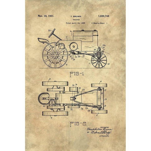 Tractor Blueprint - Industrial Farmhouse White Modern Wood Framed Art Print by Lavoie, Tina