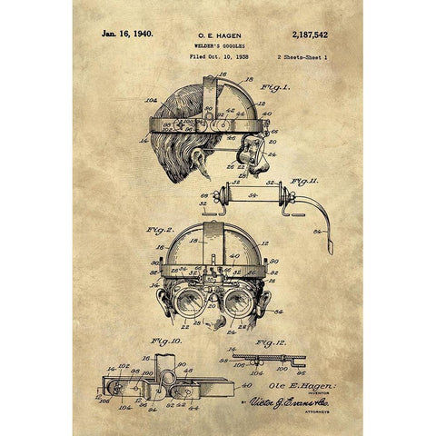 Welding Goggles Blueprint - Industrial Farmhouse Black Modern Wood Framed Art Print with Double Matting by Lavoie, Tina