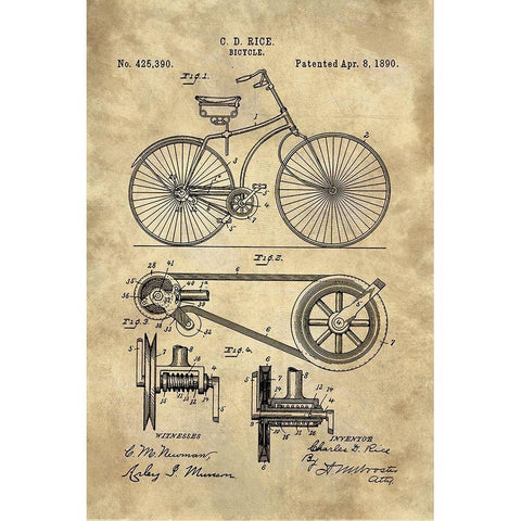 Bicycle Blueprint Industrial Farmhouse Black Modern Wood Framed Art Print with Double Matting by Lavoie, Tina