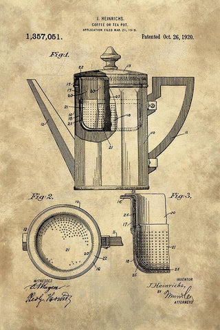 Coffee Or Tea Pot Blueprint - Industrial Farmhouse White Modern Wood Framed Art Print with Double Matting by Lavoie, Tina