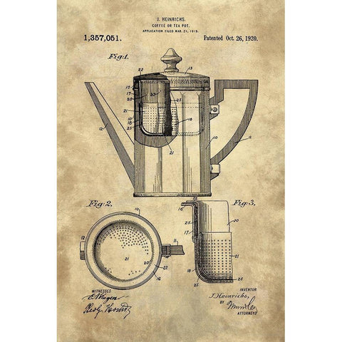 Coffee Or Tea Pot Blueprint - Industrial Farmhouse Black Modern Wood Framed Art Print with Double Matting by Lavoie, Tina