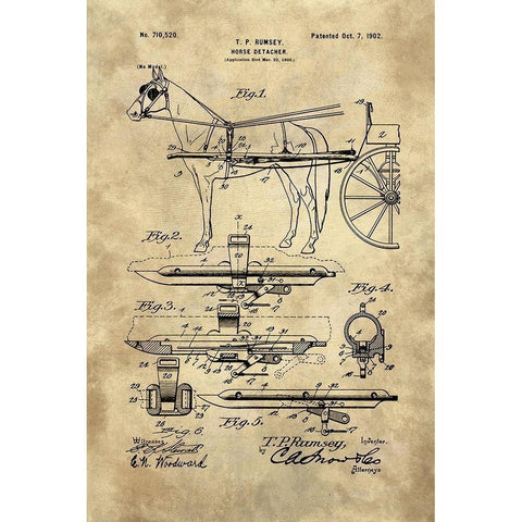 Horse Detacher Blueprint - Industrial Farmhouse Black Modern Wood Framed Art Print by Lavoie, Tina