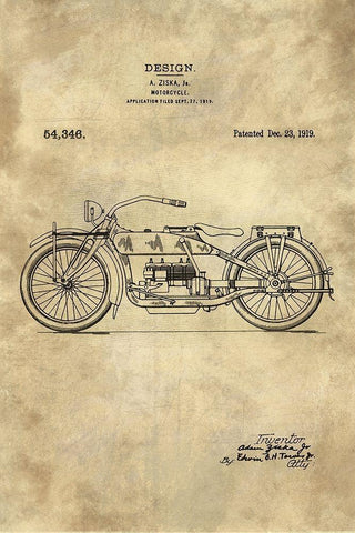 Motorcycle Blueprint Industrial Farmhouse White Modern Wood Framed Art Print with Double Matting by Lavoie, Tina