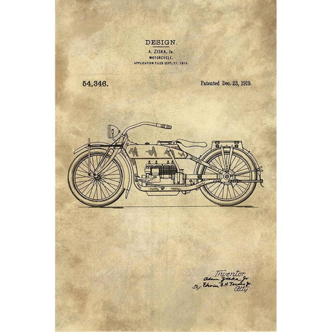 Motorcycle Blueprint Industrial Farmhouse Black Modern Wood Framed Art Print by Lavoie, Tina