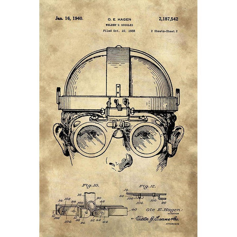 Welding Goggles Blueprint Detail Drawing - Industrial Farmhouse Black Modern Wood Framed Art Print with Double Matting by Lavoie, Tina