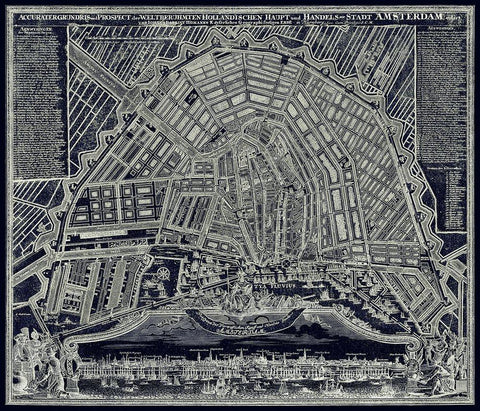 Blueprint Map of Amsterdam 1727 White Modern Wood Framed Art Print with Double Matting by Lavoie, Tina