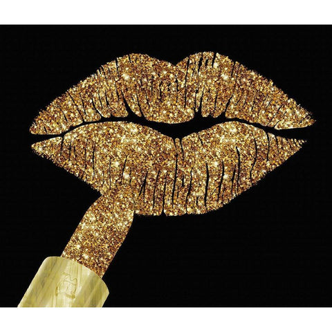 Gold Glitter Lipstick Black Modern Wood Framed Art Print with Double Matting by Lavoie, Tina