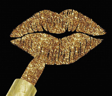 Gold Glitter Lipstick White Modern Wood Framed Art Print with Double Matting by Lavoie, Tina