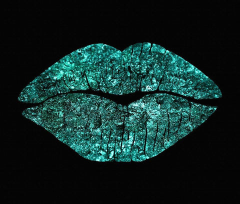 Teal Glitter Kiss White Modern Wood Framed Art Print with Double Matting by Lavoie, Tina