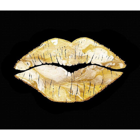 Latte Lips Lined With Gold Black Modern Wood Framed Art Print with Double Matting by Lavoie, Tina