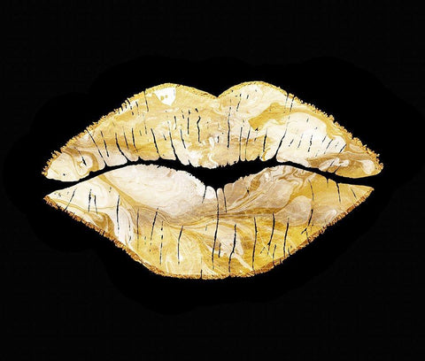 Latte Lips Lined With Gold White Modern Wood Framed Art Print with Double Matting by Lavoie, Tina