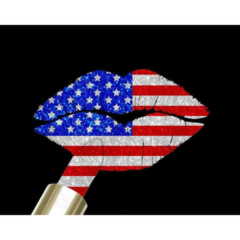 Patriotic Lips I Black Modern Wood Framed Art Print with Double Matting by Lavoie, Tina