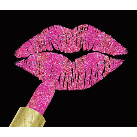 Iridescent Glitter Kiss Hot Pink Black Modern Wood Framed Art Print with Double Matting by Lavoie, Tina