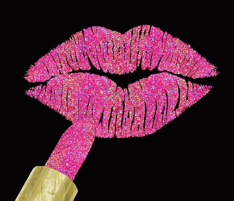 Iridescent Glitter Kiss Hot Pink White Modern Wood Framed Art Print with Double Matting by Lavoie, Tina